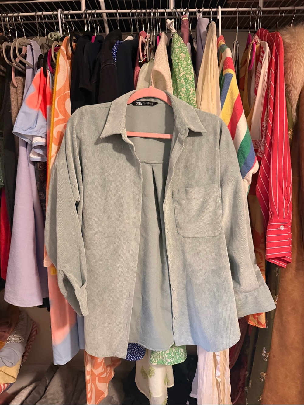 Zara Sage Corduroy Green Button-Down Shirt
